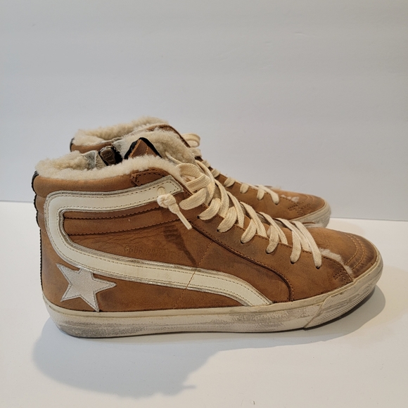 Golden Goose limited edition slide size 40 tan silver white fur lined sherpa - Picture 5 of 10